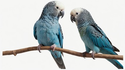 Obraz premium Two blue parakeets bundle, isolated on white PNG