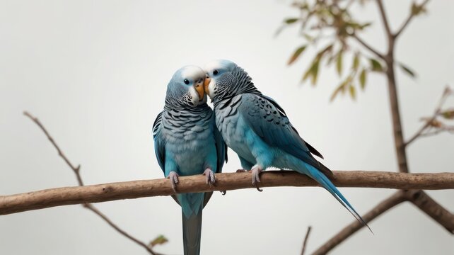  Two blue parakeets bundle, isolated on white PNG