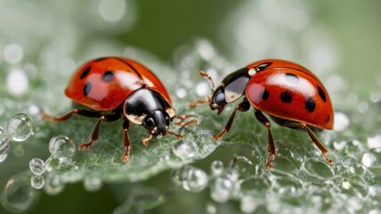 Fototapeta premium Two red ladybugs on transparent background