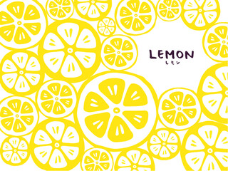 かわいいレモンの背景とレモンとLEMON文字／手書きベクターイラスト
