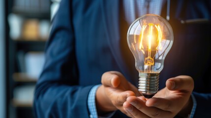 Businessman Holding a Lightbulb   Innovation  Idea  Inspiration