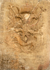 Epitaph of Patriarch Arsenio III Carnojevic at the entrance to the Krusedol Monastery church, end of the first decade of the 18th century