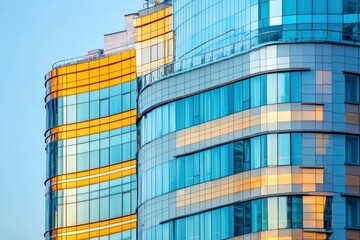 Fototapeta premium Economics, banking, business and finance concept. A fragment of a modern office building in the capital of Ukraine - Kyiv. Horizontal photo. Kiev, Ukraine, Europe , ai