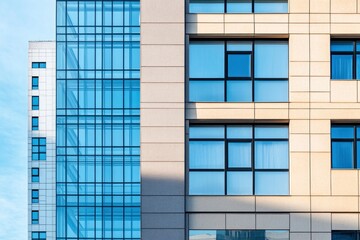 Economics, banking, business and finance concept. A fragment of a modern office building in the capital of Ukraine - Kyiv. Horizontal photo. Kiev, Ukraine, Europe , ai