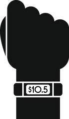 Hand wearing smartwatch showing price icon, simple style