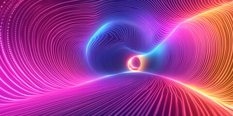 Obraz premium Colorful neon light lines in the shape of a wavy tunnel background