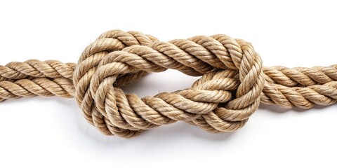 Fototapeta premium Aerial rope made of jute in loops and knots on a white background