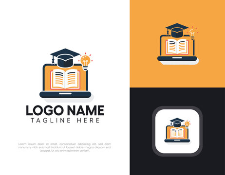 lfat icon of a laptop with a graduation cap on top of it