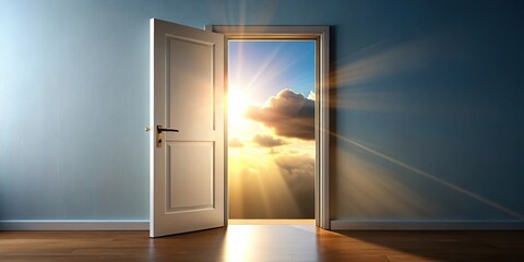 Aerial view of a partially open door with sunlight peeking through