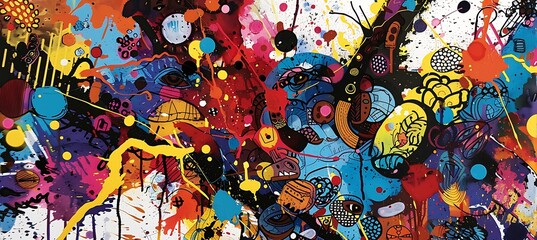 Fototapeta premium Chaotic colors splashes on the white background, colors splash by the painting brush,abstract artwork, abstract background, aesthetic wallpaper, abstract landscape 