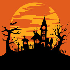 Haunted House for Halloween. Flat Vector Illustration