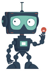 Fototapeta premium Robot Holding a Bulb in Hand. Flat Vector Illustration