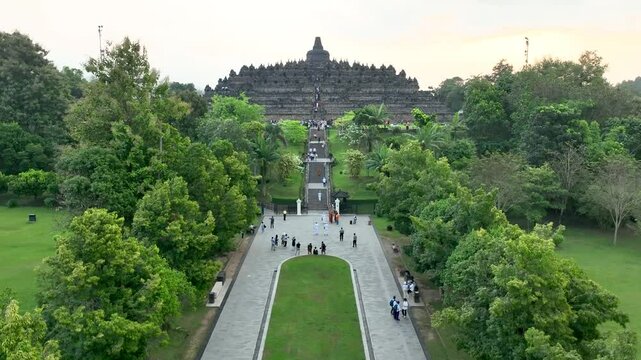 Aerial Drone Footage of Borobudur Temple, Indonesia