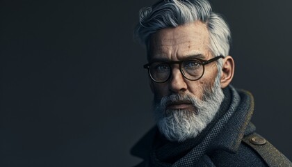 Confident Older Man with Distinguished Silver Hair, Strong Presence