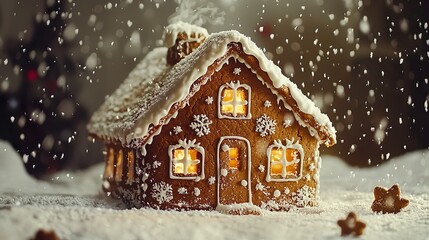 Gingerbread house in the snow