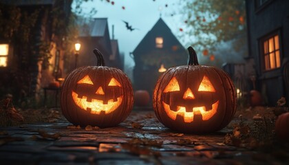 Cozy Halloween Porch Decor with Pumpkins and Lanterns Against Blue Wooden Door