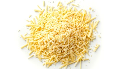 Pile of grated cheese isolated on white background