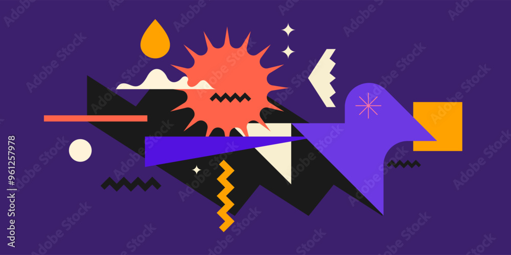 Poster abstract background with various bright geometric shapes. concise design. a composition of figures o