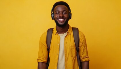 Obraz premium Happy Young Adult African American Man Smiling Against Yellow Background