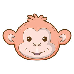 Smiling monkey face with large eyes and pink fur, perfect for children's books, websites, and social media posts.
