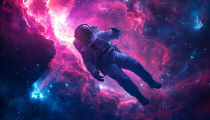 Fototapeta premium Astronaut in Space Suit Floating in Outer Space with Stars Nebula