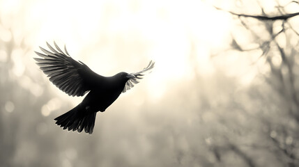 Obraz premium Beautiful black raven, crow in flight 