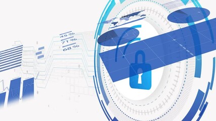 Lock and data charts animation over world map and digital interface