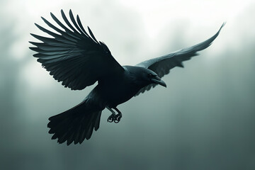 Obraz premium Beautiful black raven, crow in flight 