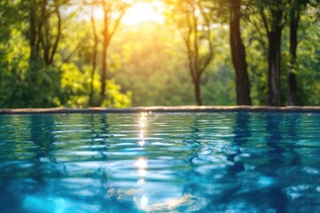 Sparkling blue water in a pool. Perfect for creating a sense of calm and relaxation.