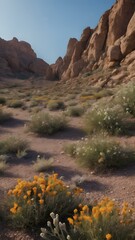 Obraz premium Rocky formations with desert wildflowers in bloom