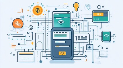 Illustration of a digital wallet connected to a virtual assistant, representing hands-free finance management