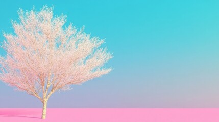 Fototapeta premium Modern Psychedelic Dreamy landscape in Y2K style. Banner in fantasy style with copy space. Gradient sky and clouds in pastel shades. 3D render