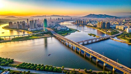 Fototapeta premium Aerial view of Seoul with bridges across the river