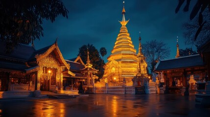 Fototapeta premium A large golden building with a large moon in the sky