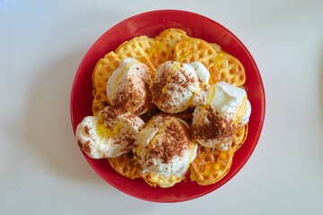Waffles with ice-cream.