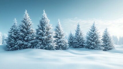 A winter landscape with snowy fir trees beneath a bright blue sky captures a moment of peace.