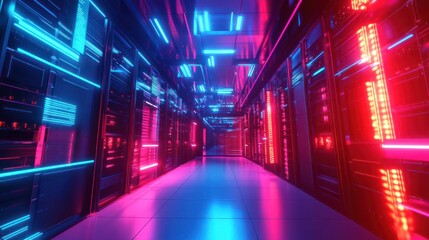 Fototapeta premium Neon Glowing Server Room