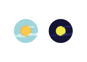 Day or Night with Sun and Moon in Flat Illustration