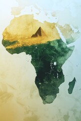 Map of Africa with pyramid highlights desert, jungle, and savanna regions