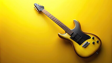 Aerial view of yellow black electric guitar on colorful background