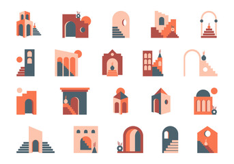Architectural Building Boho Element Set  