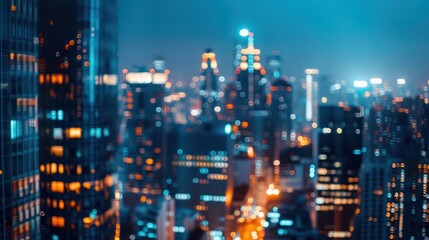 Fototapeta premium A blurred cityscape at night, showcasing illuminated skyscrapers and vibrant urban life.