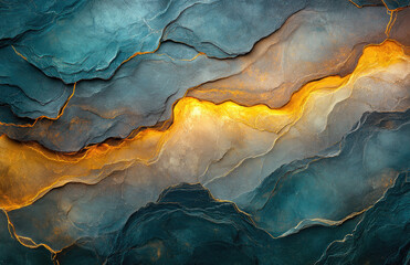 Naklejka premium Abstract background with dark blue and orange colors, wavy patterns, golden hour lighting, soft shadows. Created with Ai