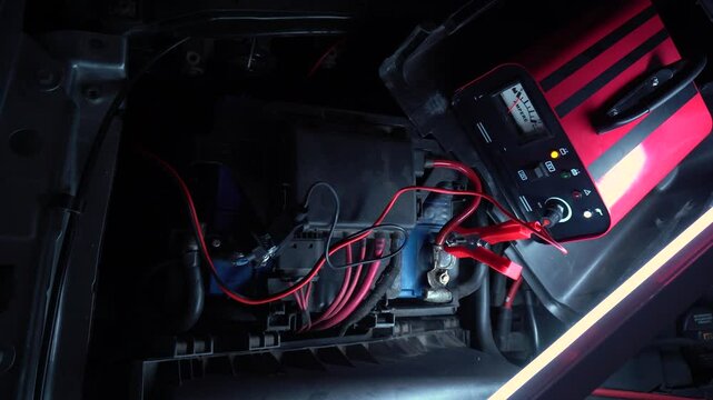 red new car battery charger with ammeter and terminals for 6 volts and 12 volts