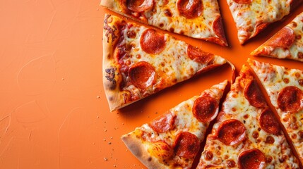 Promotional flyer design featuring delicious pepperoni pizza on a vibrant summer background