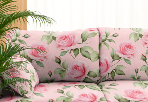 Furniture Sofa And Cushion Pillow Case Mockup