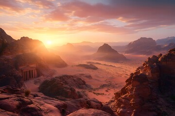 Naklejka premium Sunset over Wadi Rum Desert in Jordan