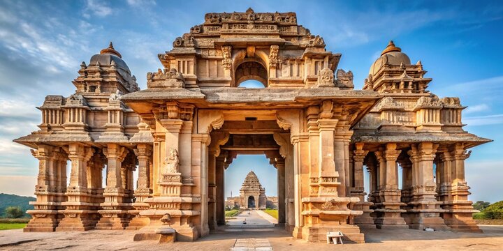 Ancient Indian temple arches fragment with leading lines