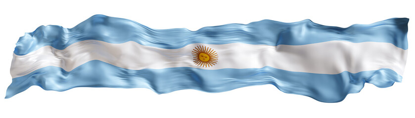 Stylized flag of Argentina, waving in the wind, on transparent background. Footer, header or divider. Cut out wide, panoramic element. Banner for patriotic themes or national event promotions. 3D. © Creative_Bird