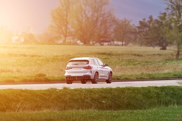Family car on a countryside drive